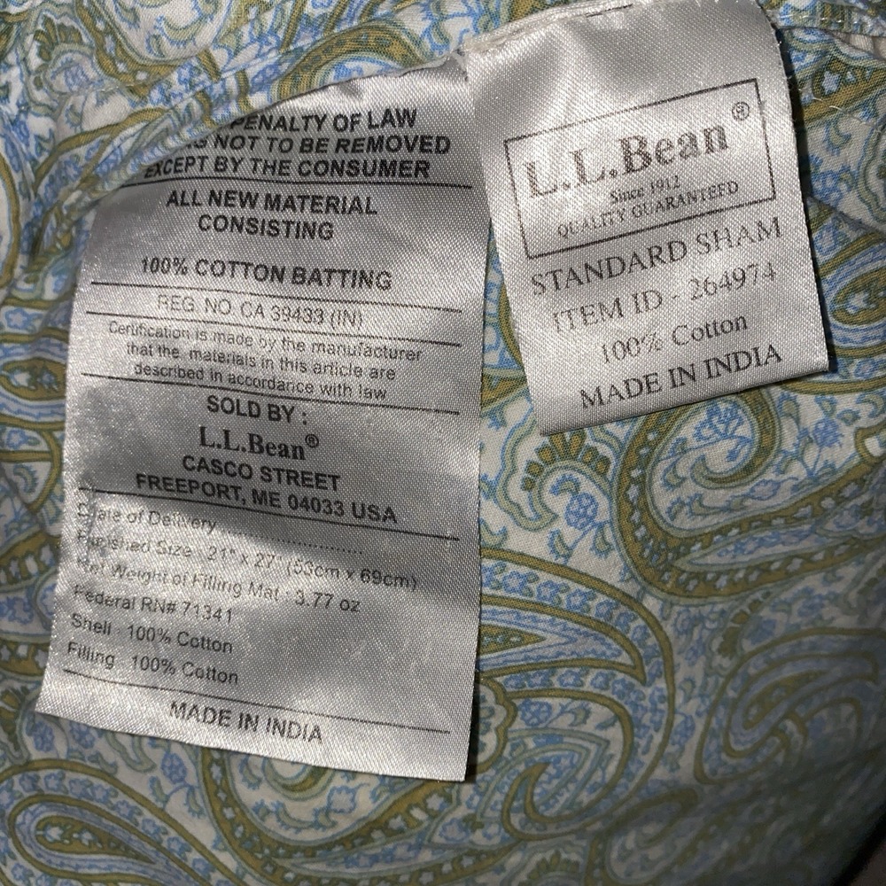 VTG L.L. Bean Quilted Blue Green Floral Paisley Patchwork Pillow Shams 21"x27" - Picture 5 of 5